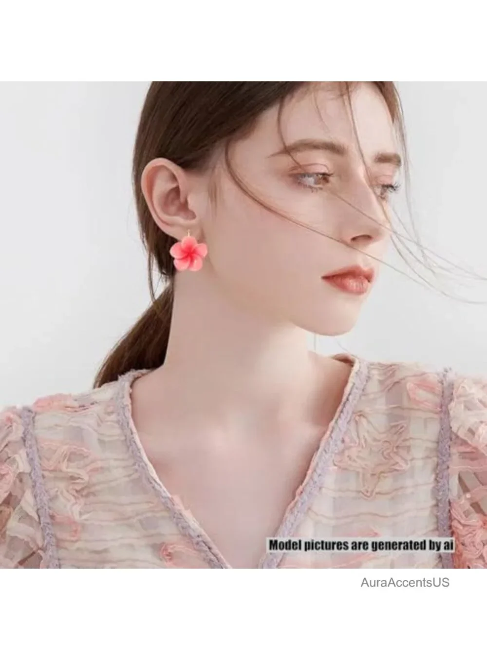 Gold Plated Resin Plumeria Leverback Flower Earrings Tropical Floral Statement